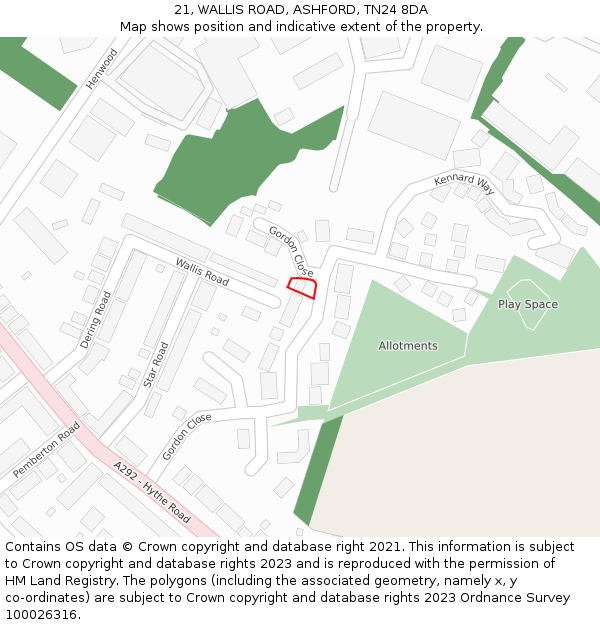 21, WALLIS ROAD, ASHFORD, TN24 8DA: Location map and indicative extent of plot