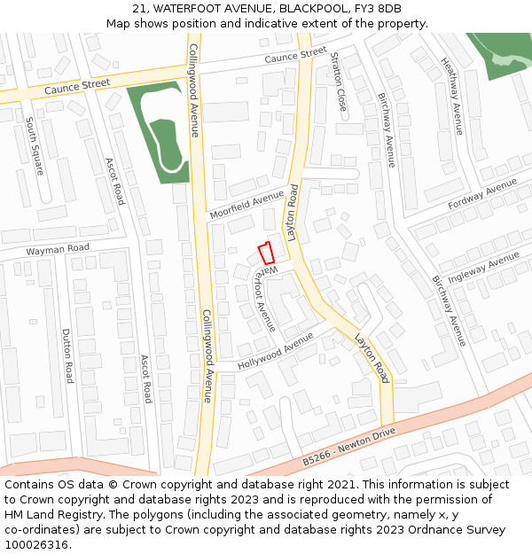 21, WATERFOOT AVENUE, BLACKPOOL, FY3 8DB: Location map and indicative extent of plot