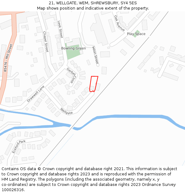 21, WELLGATE, WEM, SHREWSBURY, SY4 5ES: Location map and indicative extent of plot