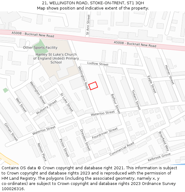 21, WELLINGTON ROAD, STOKE-ON-TRENT, ST1 3QH: Location map and indicative extent of plot