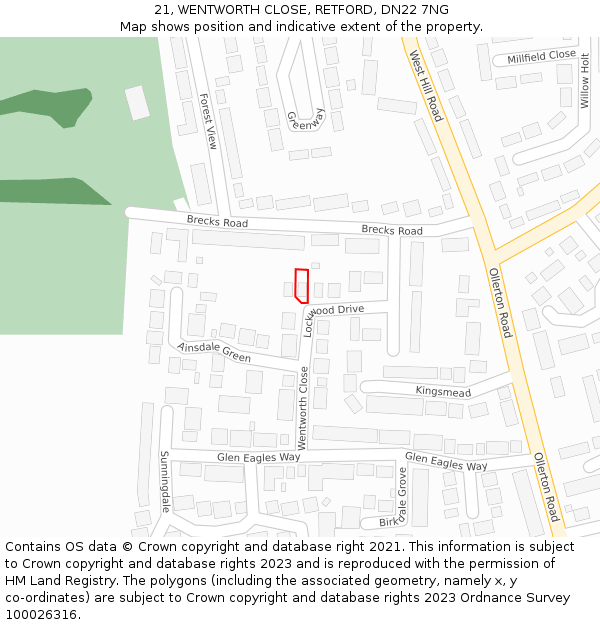 21, WENTWORTH CLOSE, RETFORD, DN22 7NG: Location map and indicative extent of plot