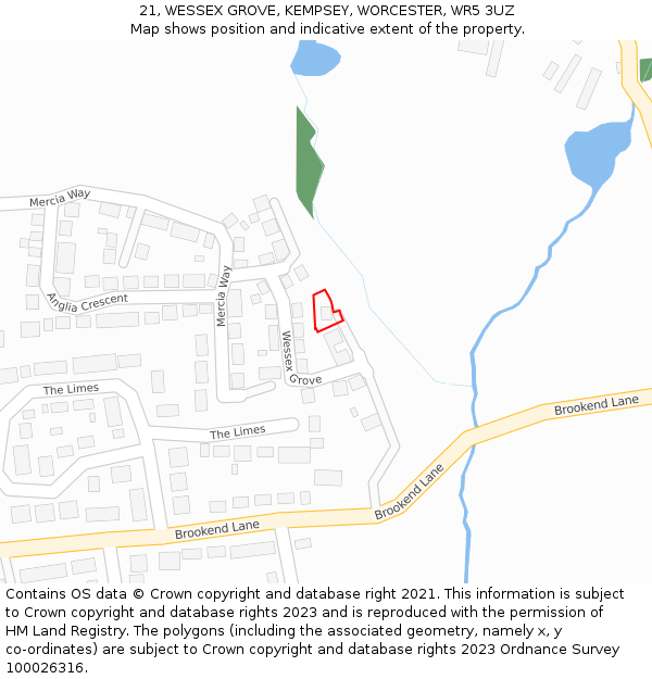 21, WESSEX GROVE, KEMPSEY, WORCESTER, WR5 3UZ: Location map and indicative extent of plot