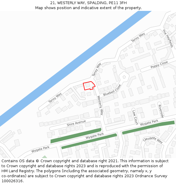 21, WESTERLY WAY, SPALDING, PE11 3FH: Location map and indicative extent of plot