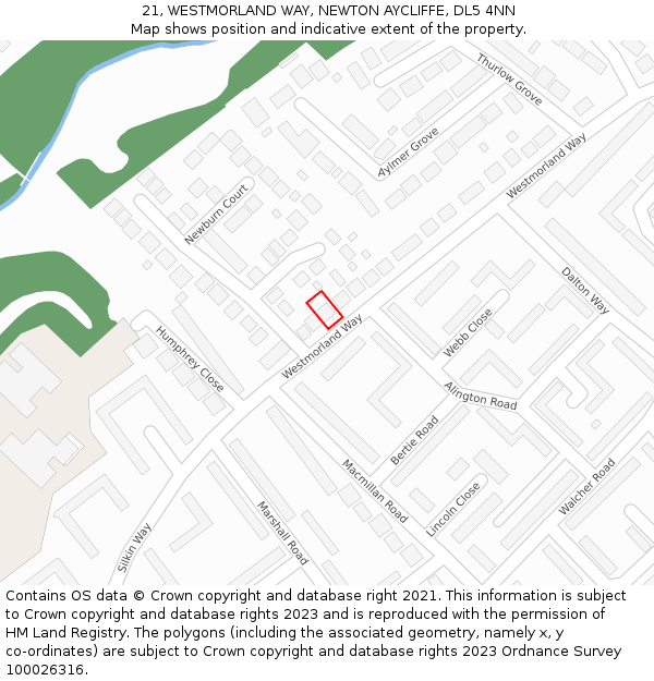 21, WESTMORLAND WAY, NEWTON AYCLIFFE, DL5 4NN: Location map and indicative extent of plot