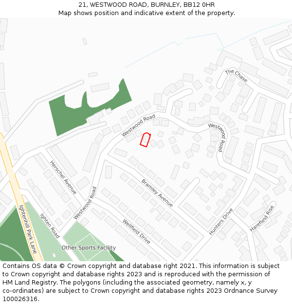 21, WESTWOOD ROAD, BURNLEY, BB12 0HR: Location map and indicative extent of plot