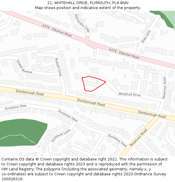 21, WHITEHALL DRIVE, PLYMOUTH, PL9 8NN: Location map and indicative extent of plot