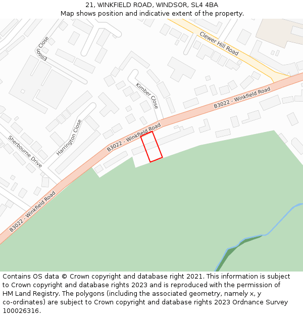 21, WINKFIELD ROAD, WINDSOR, SL4 4BA: Location map and indicative extent of plot