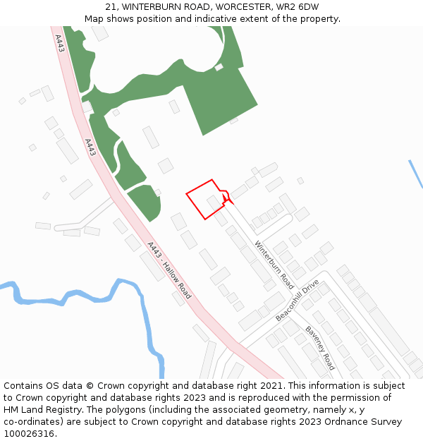 21, WINTERBURN ROAD, WORCESTER, WR2 6DW: Location map and indicative extent of plot