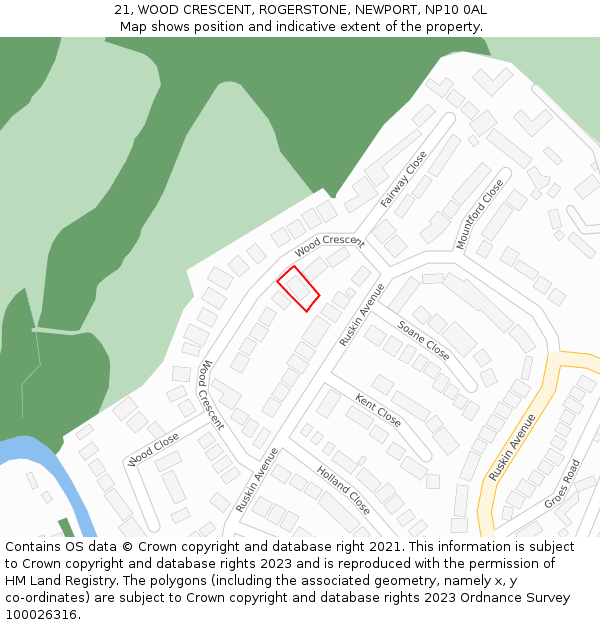 21, WOOD CRESCENT, ROGERSTONE, NEWPORT, NP10 0AL: Location map and indicative extent of plot