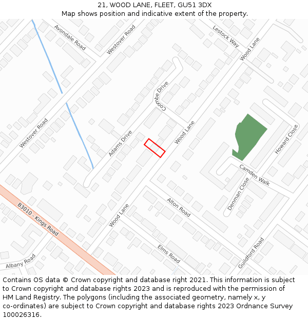 21, WOOD LANE, FLEET, GU51 3DX: Location map and indicative extent of plot