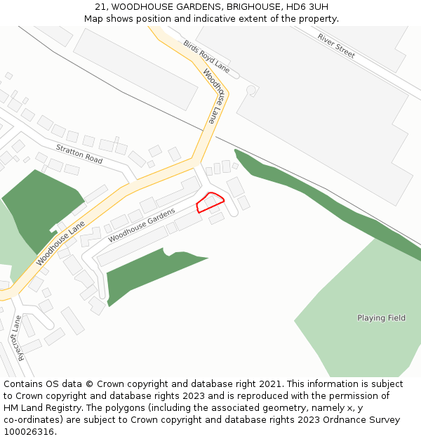 21, WOODHOUSE GARDENS, BRIGHOUSE, HD6 3UH: Location map and indicative extent of plot