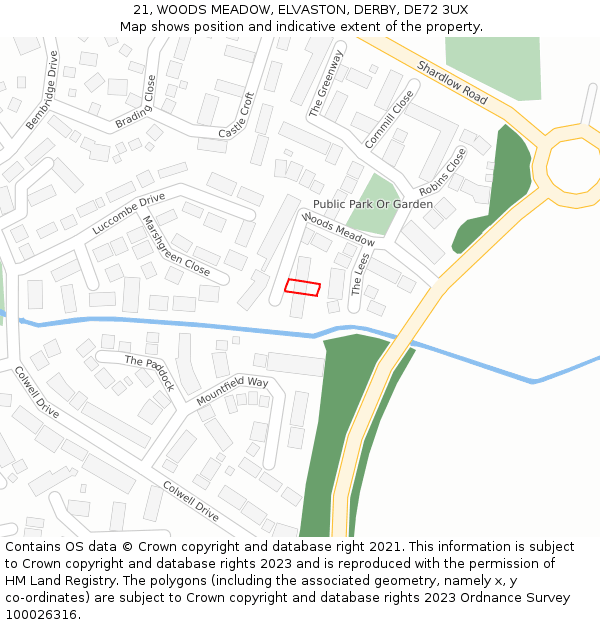 21, WOODS MEADOW, ELVASTON, DERBY, DE72 3UX: Location map and indicative extent of plot