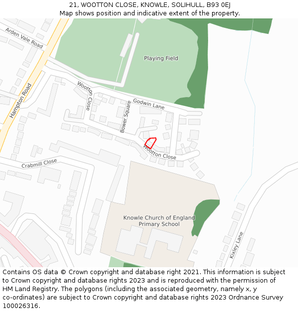 21, WOOTTON CLOSE, KNOWLE, SOLIHULL, B93 0EJ: Location map and indicative extent of plot