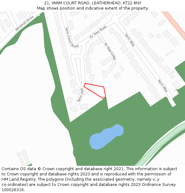 21, YARM COURT ROAD, LEATHERHEAD, KT22 8NY: Location map and indicative extent of plot