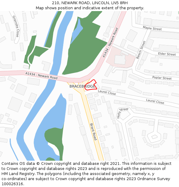 210, NEWARK ROAD, LINCOLN, LN5 8RH: Location map and indicative extent of plot