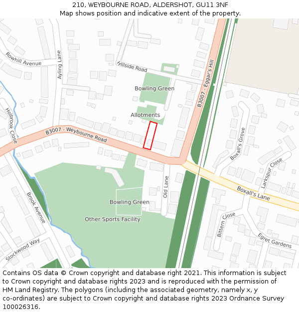 210, WEYBOURNE ROAD, ALDERSHOT, GU11 3NF: Location map and indicative extent of plot