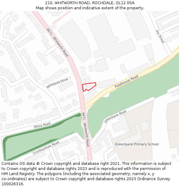 210, WHITWORTH ROAD, ROCHDALE, OL12 0SA: Location map and indicative extent of plot