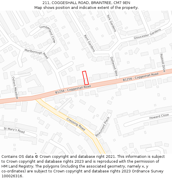 211, COGGESHALL ROAD, BRAINTREE, CM7 9EN: Location map and indicative extent of plot