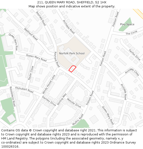 211, QUEEN MARY ROAD, SHEFFIELD, S2 1HX: Location map and indicative extent of plot