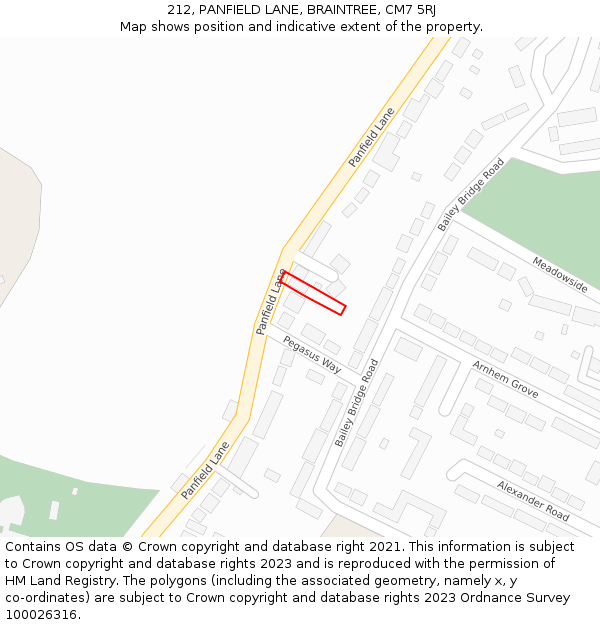 212, PANFIELD LANE, BRAINTREE, CM7 5RJ: Location map and indicative extent of plot