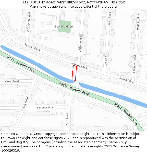 212, RUTLAND ROAD, WEST BRIDGFORD, NOTTINGHAM, NG2 5DZ: Location map and indicative extent of plot