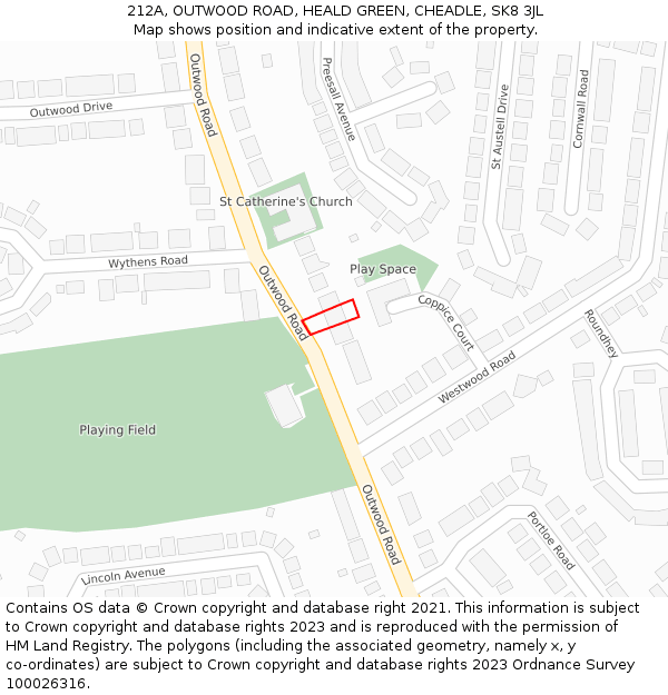 212A, OUTWOOD ROAD, HEALD GREEN, CHEADLE, SK8 3JL: Location map and indicative extent of plot