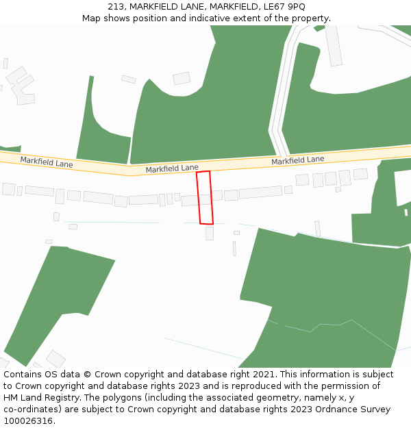 213, MARKFIELD LANE, MARKFIELD, LE67 9PQ: Location map and indicative extent of plot