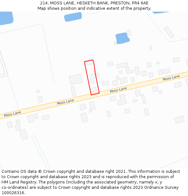 214, MOSS LANE, HESKETH BANK, PRESTON, PR4 6AE: Location map and indicative extent of plot