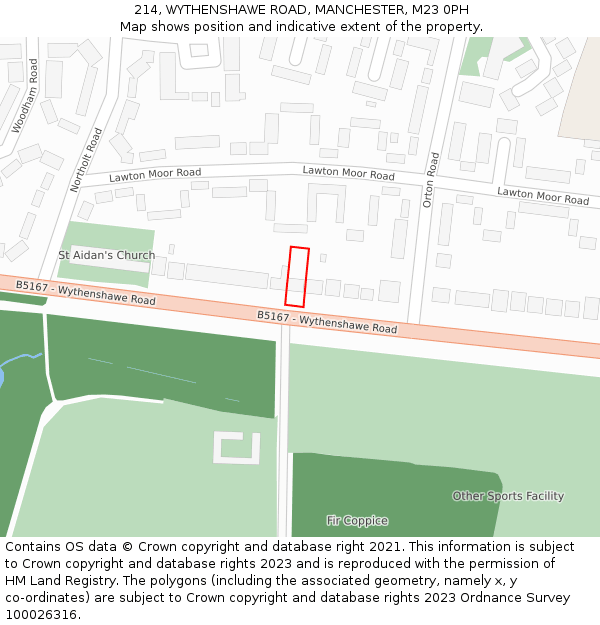 214, WYTHENSHAWE ROAD, MANCHESTER, M23 0PH: Location map and indicative extent of plot