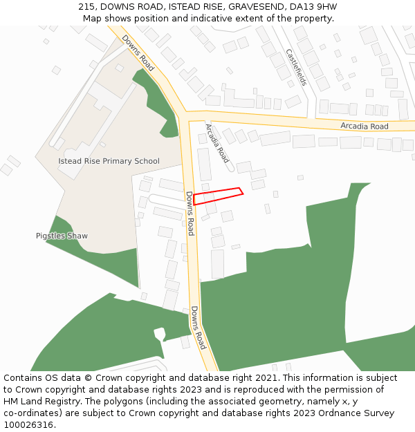 215, DOWNS ROAD, ISTEAD RISE, GRAVESEND, DA13 9HW: Location map and indicative extent of plot