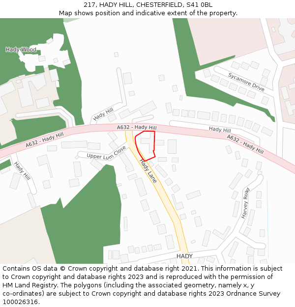 217, HADY HILL, CHESTERFIELD, S41 0BL: Location map and indicative extent of plot