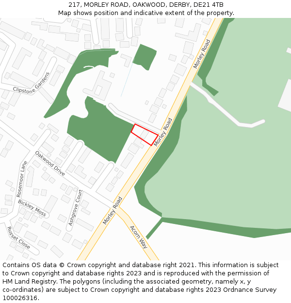 217, MORLEY ROAD, OAKWOOD, DERBY, DE21 4TB: Location map and indicative extent of plot