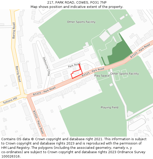 217, PARK ROAD, COWES, PO31 7NP: Location map and indicative extent of plot