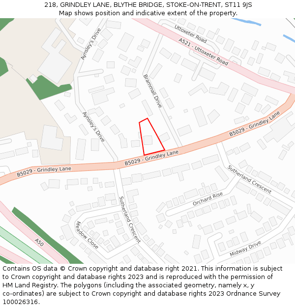 218, GRINDLEY LANE, BLYTHE BRIDGE, STOKE-ON-TRENT, ST11 9JS: Location map and indicative extent of plot