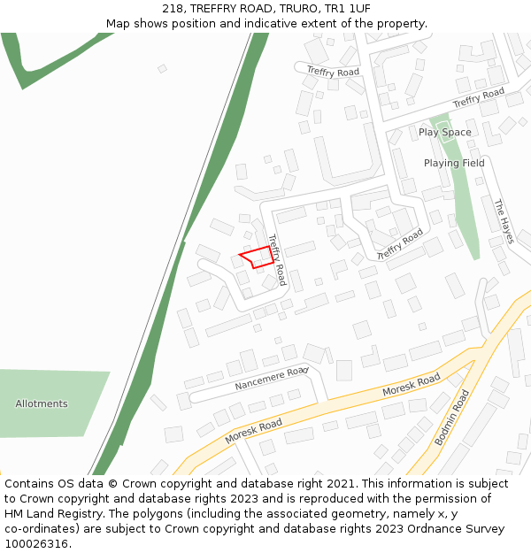 218, TREFFRY ROAD, TRURO, TR1 1UF: Location map and indicative extent of plot