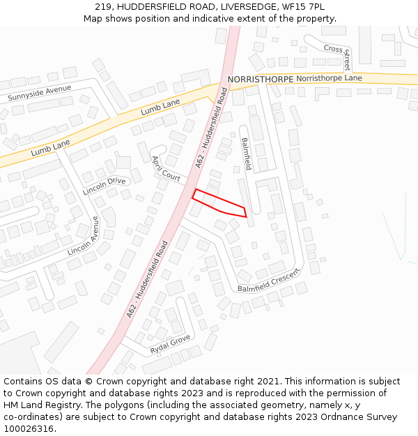 219, HUDDERSFIELD ROAD, LIVERSEDGE, WF15 7PL: Location map and indicative extent of plot