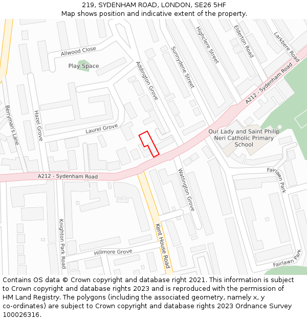 219, SYDENHAM ROAD, LONDON, SE26 5HF: Location map and indicative extent of plot