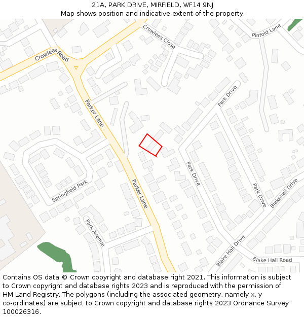 21A, PARK DRIVE, MIRFIELD, WF14 9NJ: Location map and indicative extent of plot