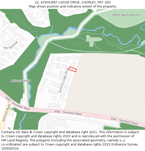 22, ACKHURST LODGE DRIVE, CHORLEY, PR7 1ED: Location map and indicative extent of plot