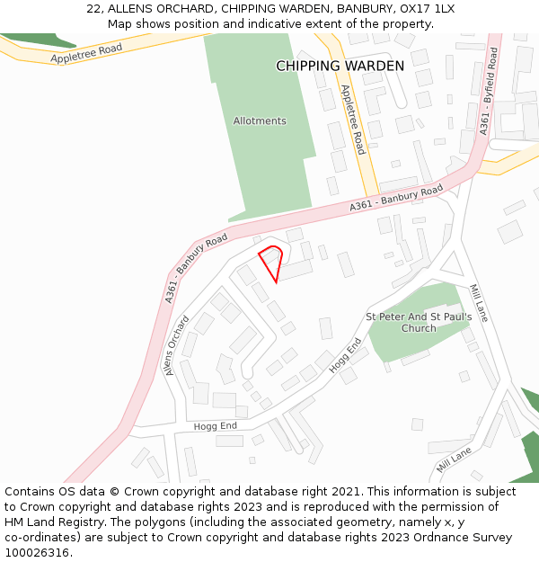 22, ALLENS ORCHARD, CHIPPING WARDEN, BANBURY, OX17 1LX: Location map and indicative extent of plot