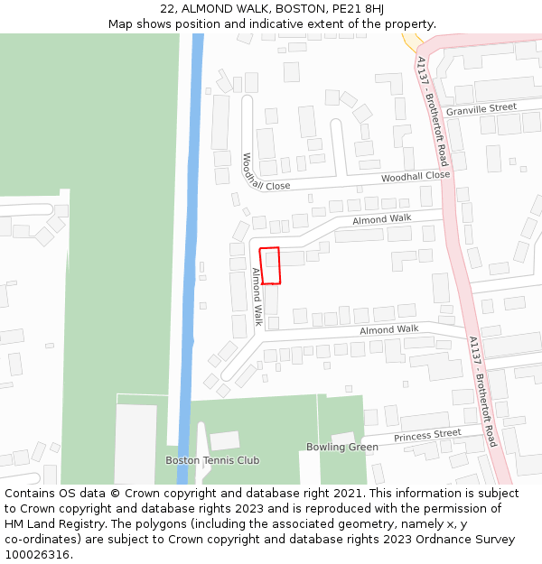 22, ALMOND WALK, BOSTON, PE21 8HJ: Location map and indicative extent of plot