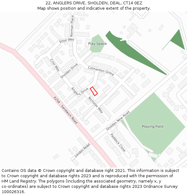 22, ANGLERS DRIVE, SHOLDEN, DEAL, CT14 0EZ: Location map and indicative extent of plot