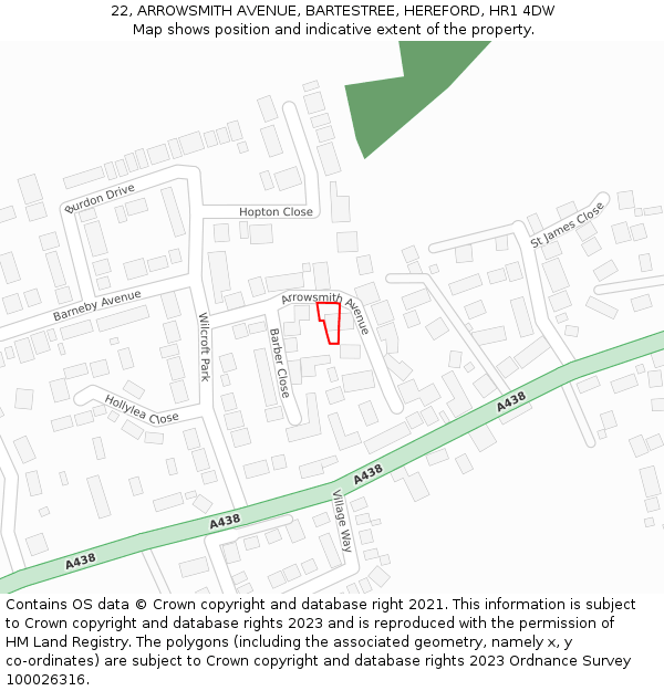 22, ARROWSMITH AVENUE, BARTESTREE, HEREFORD, HR1 4DW: Location map and indicative extent of plot