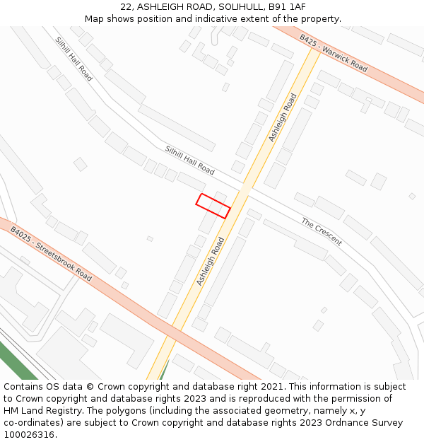 22, ASHLEIGH ROAD, SOLIHULL, B91 1AF: Location map and indicative extent of plot