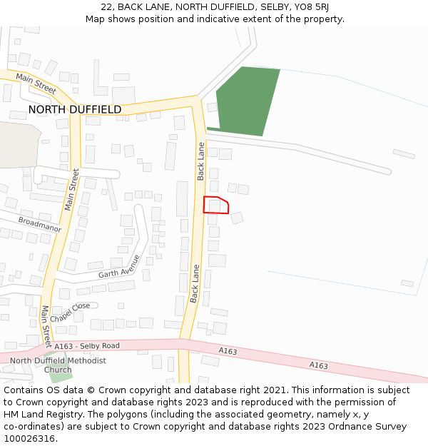 22, BACK LANE, NORTH DUFFIELD, SELBY, YO8 5RJ: Location map and indicative extent of plot