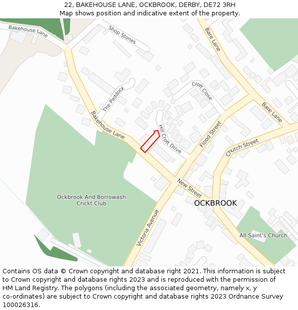 22, BAKEHOUSE LANE, OCKBROOK, DERBY, DE72 3RH: Location map and indicative extent of plot