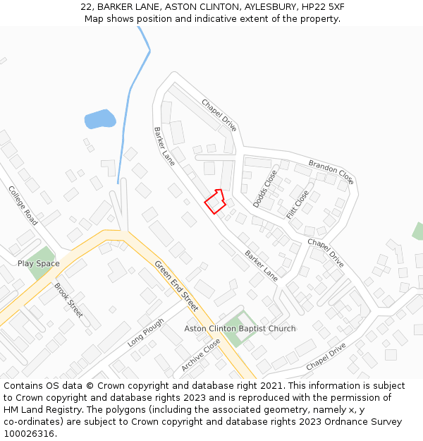 22, BARKER LANE, ASTON CLINTON, AYLESBURY, HP22 5XF: Location map and indicative extent of plot