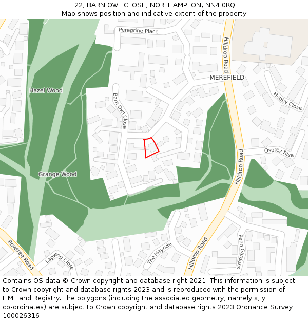 22, BARN OWL CLOSE, NORTHAMPTON, NN4 0RQ: Location map and indicative extent of plot