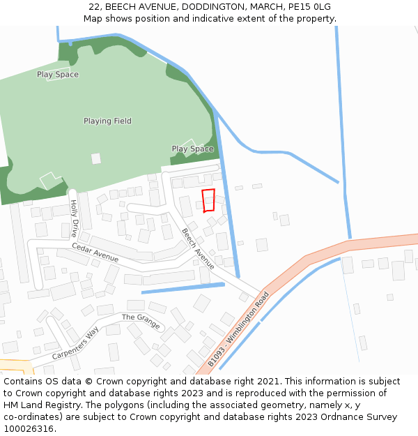 22, BEECH AVENUE, DODDINGTON, MARCH, PE15 0LG: Location map and indicative extent of plot