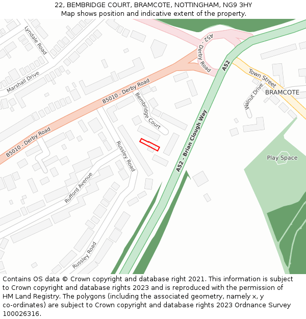 22, BEMBRIDGE COURT, BRAMCOTE, NOTTINGHAM, NG9 3HY: Location map and indicative extent of plot